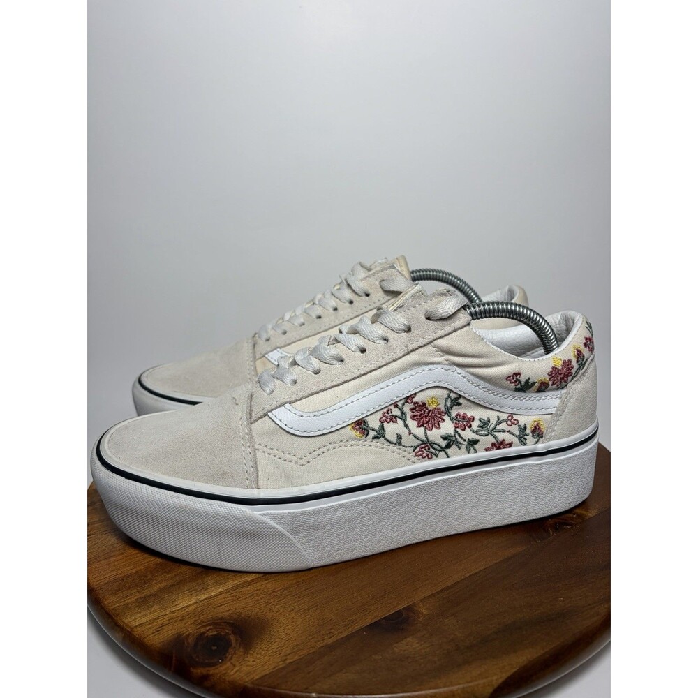 Vans Old Skool Stackform Platform Shoe Sneaker White Floral Mens 8.5 / Womens 10